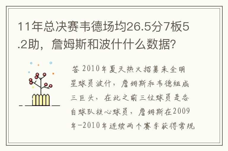 11年总决赛韦德场均26.5分7板5.2助,詹姆斯和波什什么数据?
