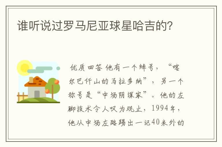 谁听说过罗马尼亚球星哈吉的?
