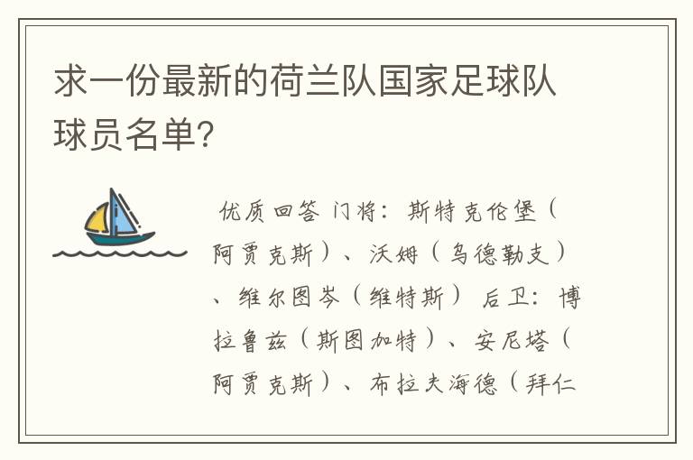 求一份最新的荷兰队国家足球队球员名单?