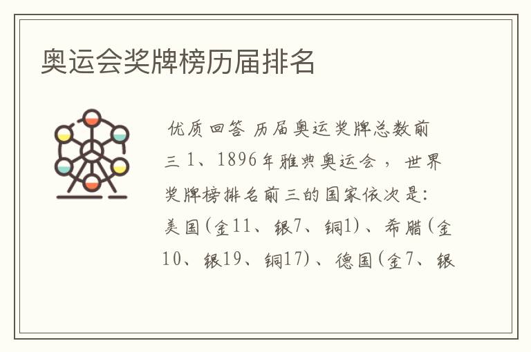 奥运会奖牌榜历届排名
