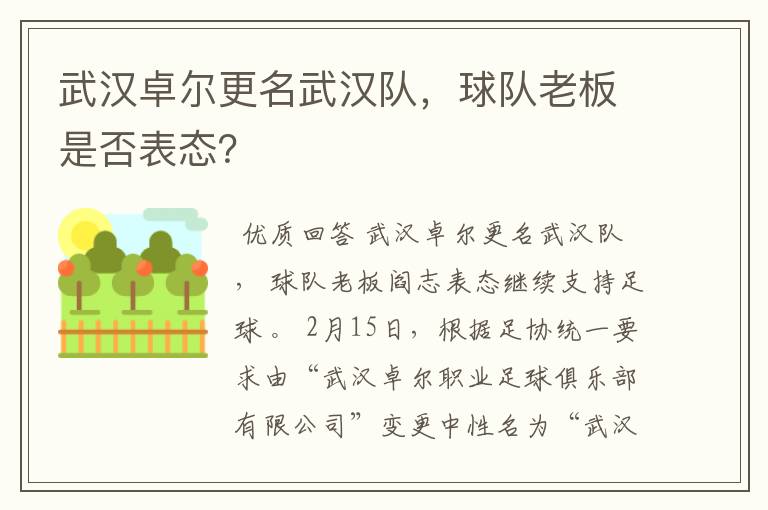 武汉卓尔更名武汉队,球队老板是否表态?