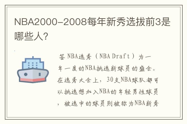 NBA2000-2008每年新秀选拔前3是哪些人?