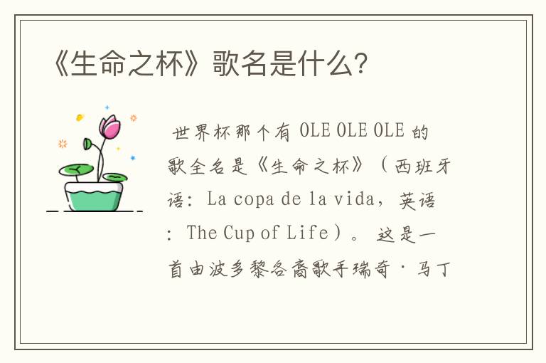 《生命之杯》歌名是什么?