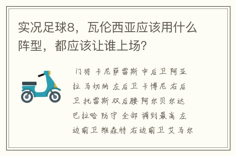 实况足球8,瓦伦西亚应该用什么阵型,都应该让谁上场?