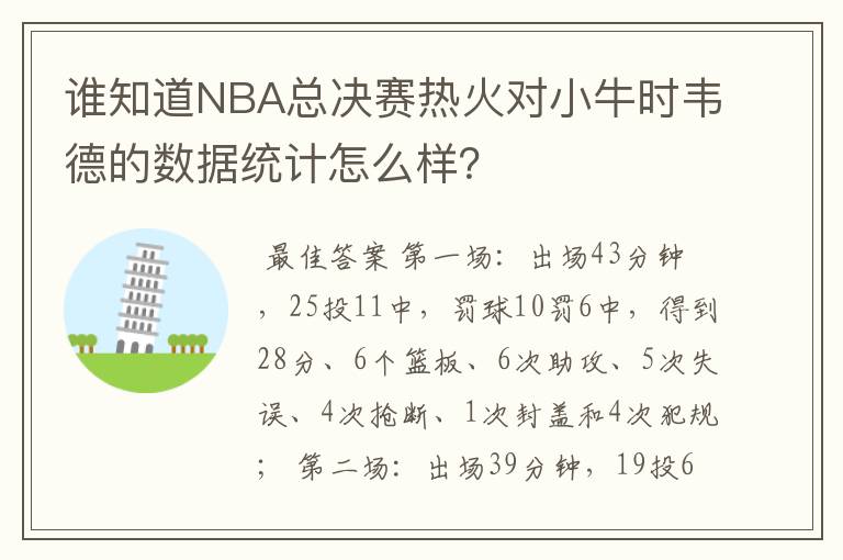 谁知道NBA总决赛热火对小牛时韦德的数据统计怎么样?