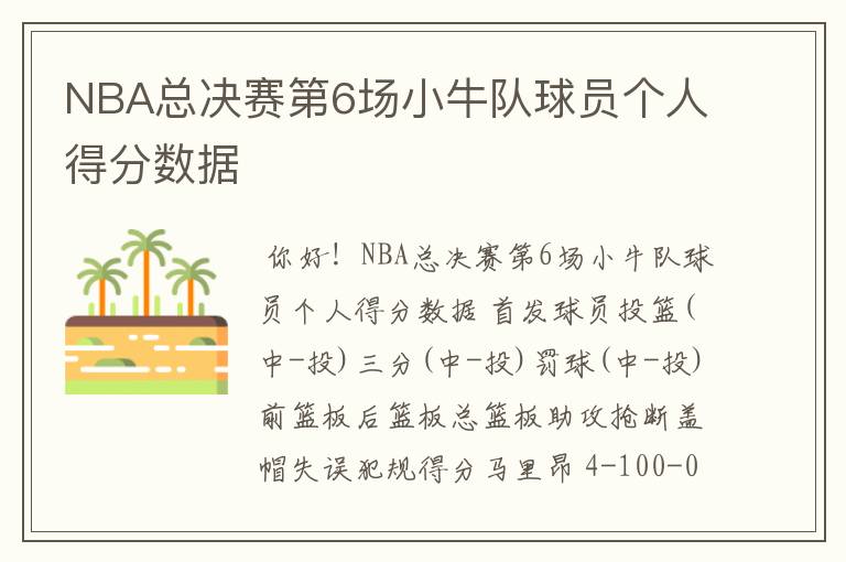 NBA总决赛第6场小牛队球员个人得分数据
