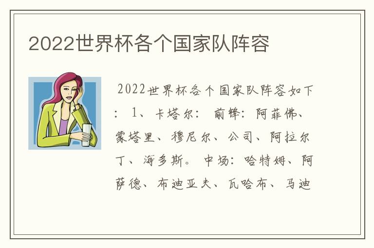 2022世界杯各个国家队阵容