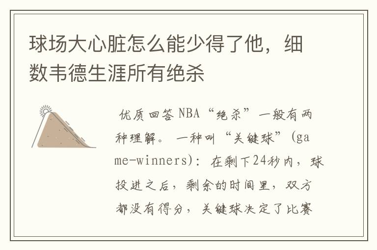 球场大心脏怎么能少得了他,细数韦德生涯所有绝杀