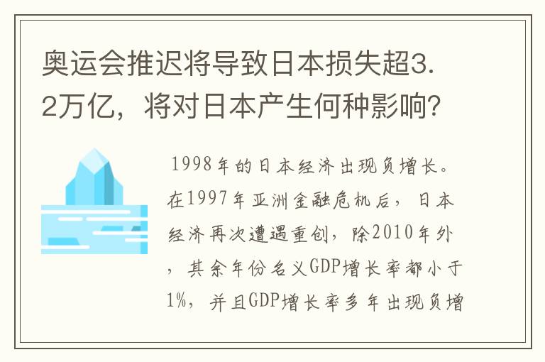 奥运会推迟将导致日本损失超3.2万亿,将对日本产生何种影响?