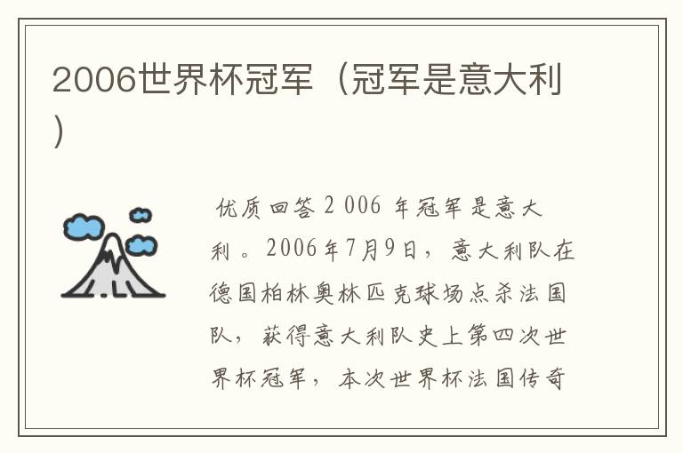 2006世界杯冠军(冠军是意大利)