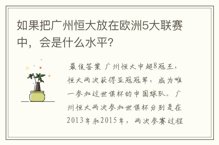 如果把广州恒大放在欧洲5大联赛中,会是什么水平?