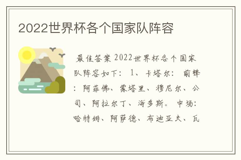 2022世界杯各个国家队阵容