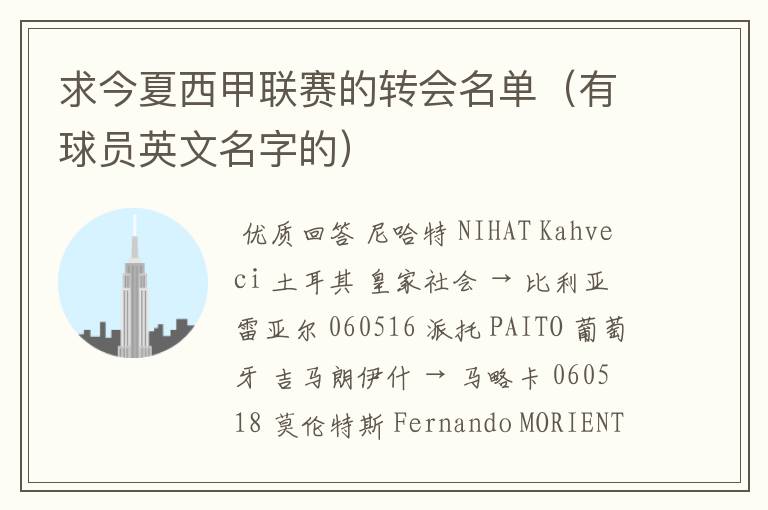 求今夏西甲联赛的转会名单(有球员英文名字的)