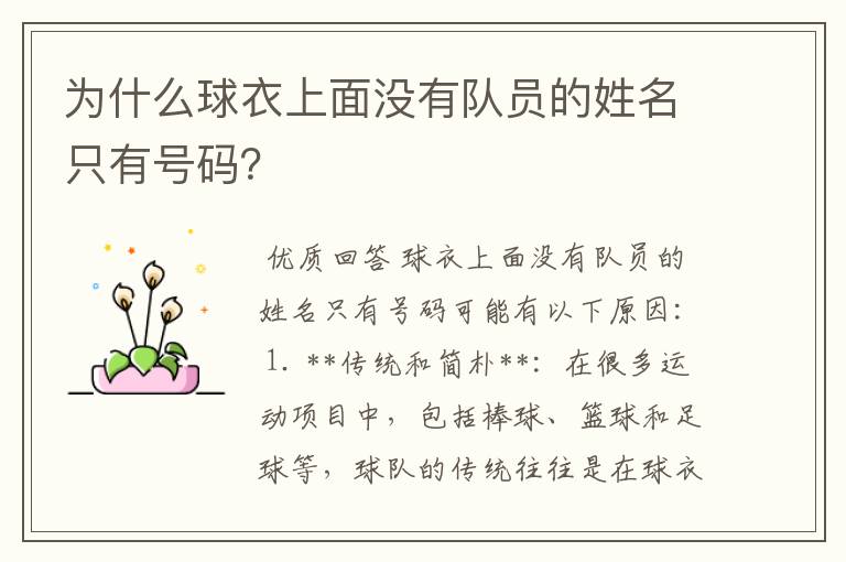 为什么球衣上面没有队员的姓名只有号码?