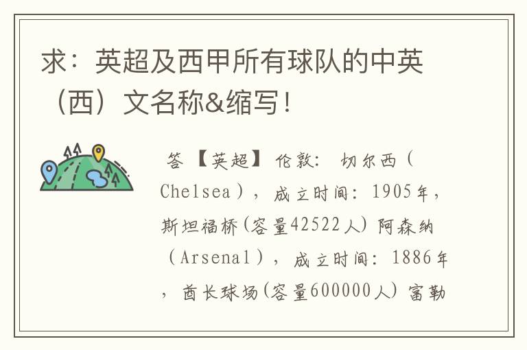 求:英超及西甲所有球队的中英(西)文名称&缩写!
