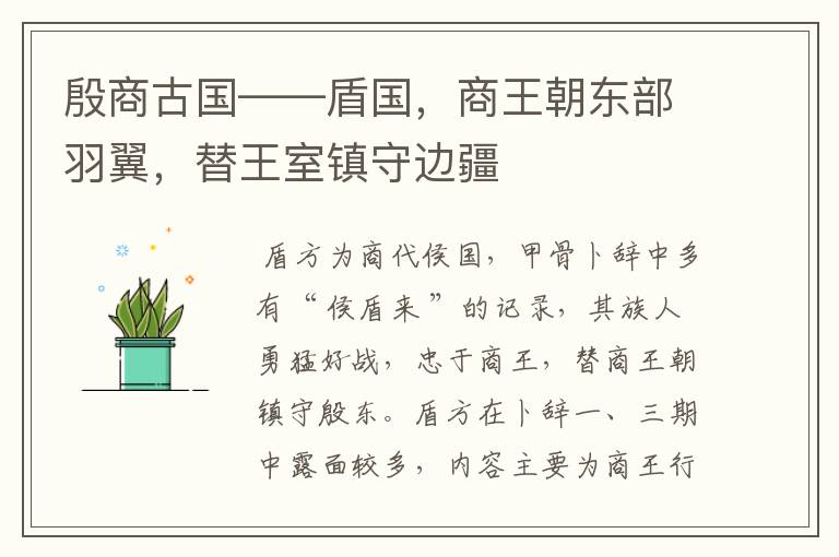 殷商古国——盾国,商王朝东部羽翼,替王室镇守边疆