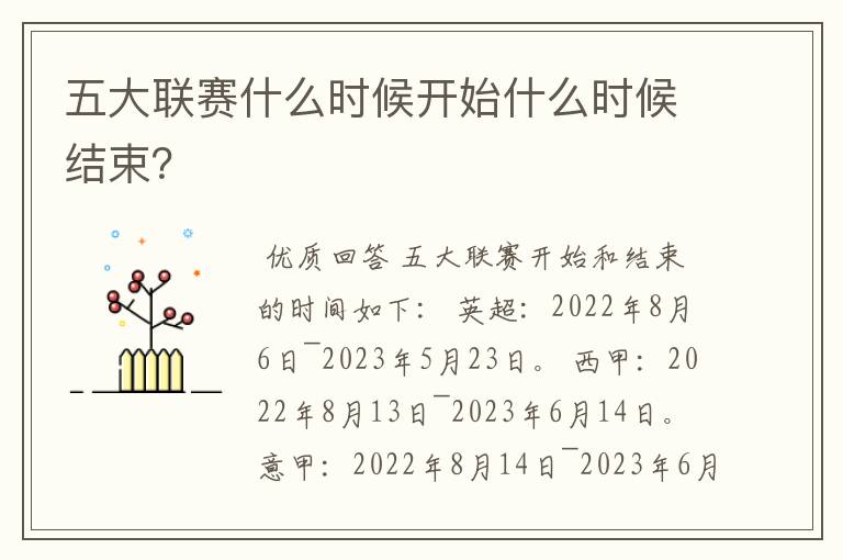 五大联赛什么时候开始什么时候结束?