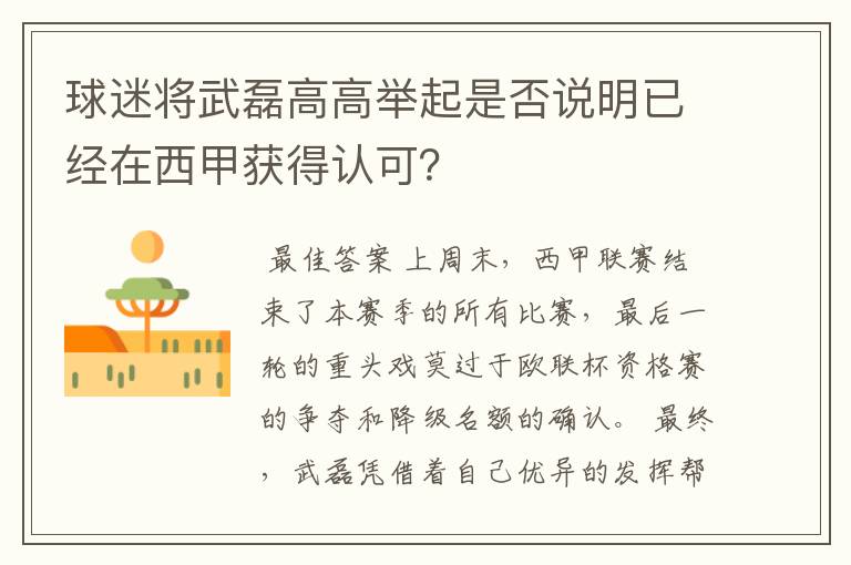 球迷将武磊高高举起是否说明已经在西甲获得认可?