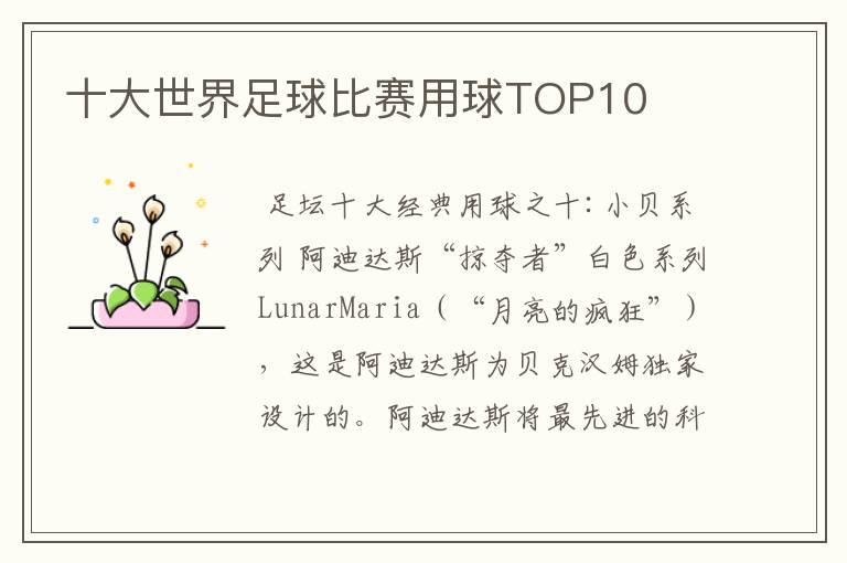 十大世界足球比赛用球TOP10