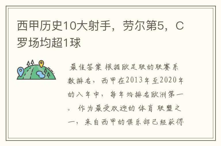 西甲历史10大射手,劳尔第5,C罗场均超1球