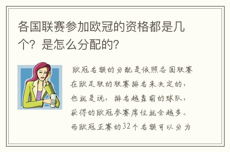 各国联赛参加欧冠的资格都是几个?是怎么分配的?