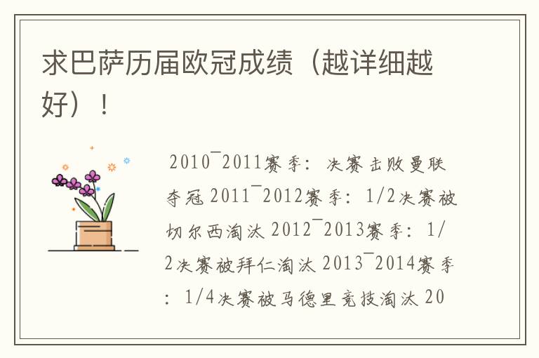 求巴萨历届欧冠成绩(越详细越好)!