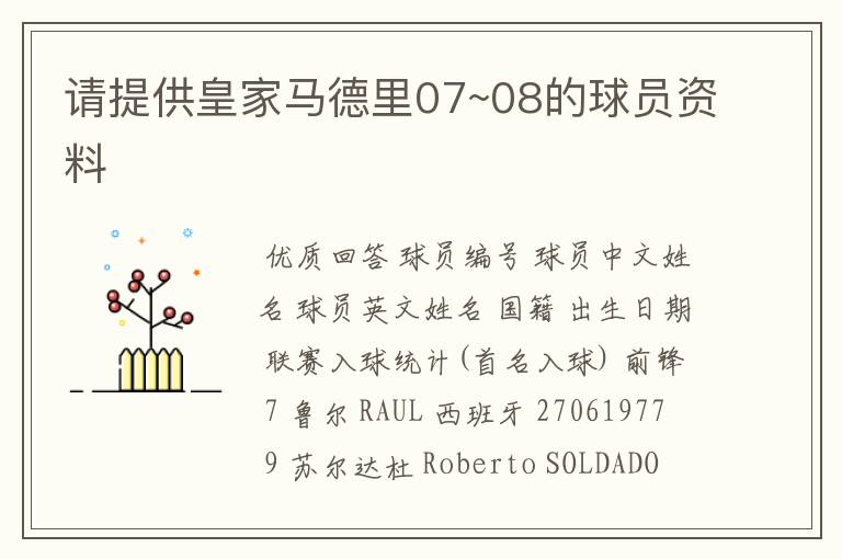 请提供皇家马德里07~08的球员资料