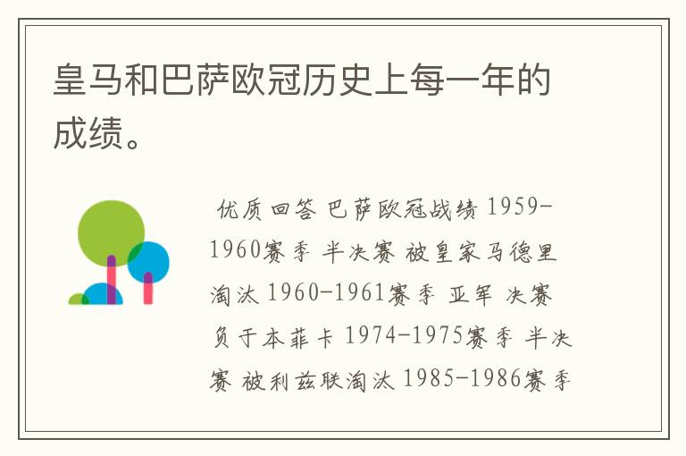皇马和巴萨欧冠历史上每一年的成绩。