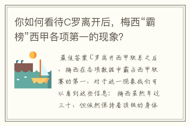 你如何看待C罗离开后,梅西“霸榜”西甲各项第一的现象?
