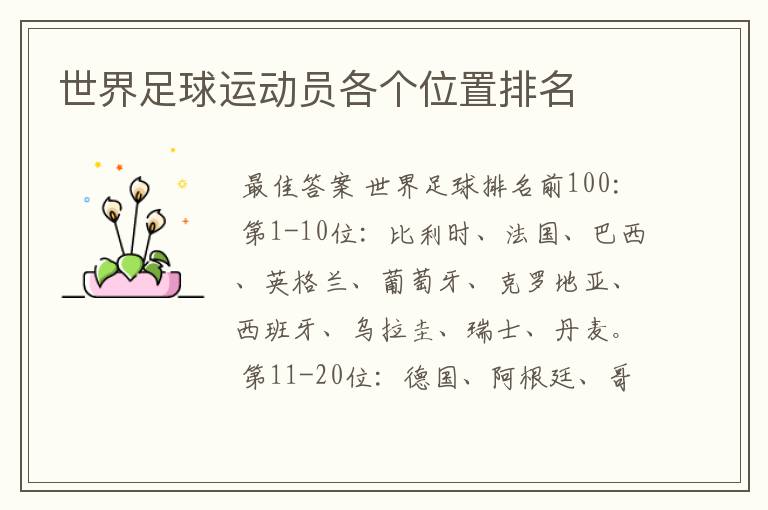 世界足球运动员各个位置排名