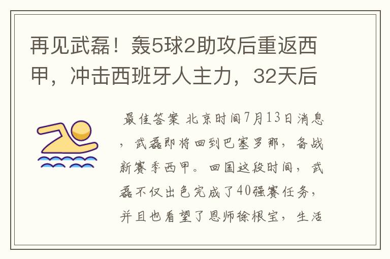 再见武磊!轰5球2助攻后重返西甲,冲击西班牙人主力,32天后首秀