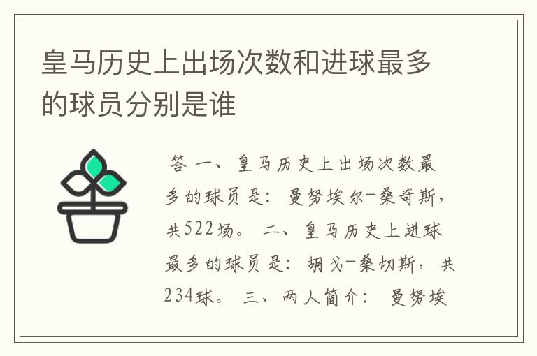 皇马历史上出场次数和进球最多的球员分别是谁