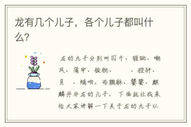 龙有几个儿子,各个儿子都叫什么?