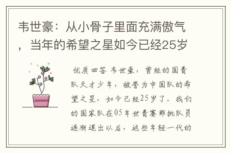 韦世豪:从小骨子里面充满傲气,当年的希望之星如今已经25岁