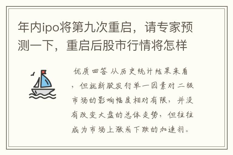 年内ipo将第九次重启,请专家预测一下,重启后股市行情将怎样?前八次都是大跌啊!