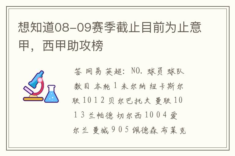 想知道08-09赛季截止目前为止意甲,西甲助攻榜
