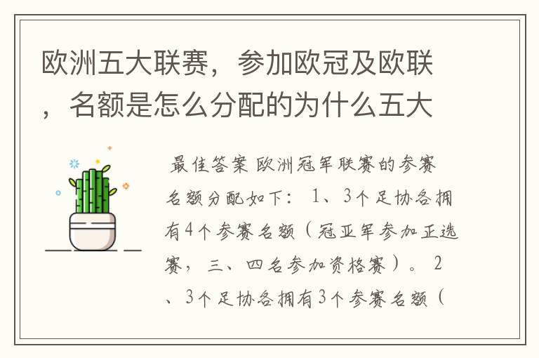 欧洲五大联赛,参加欧冠及欧联,名额是怎么分配的为什么五大联赛只有法甲