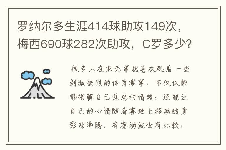罗纳尔多生涯414球助攻149次,梅西690球282次助攻,C罗多少?