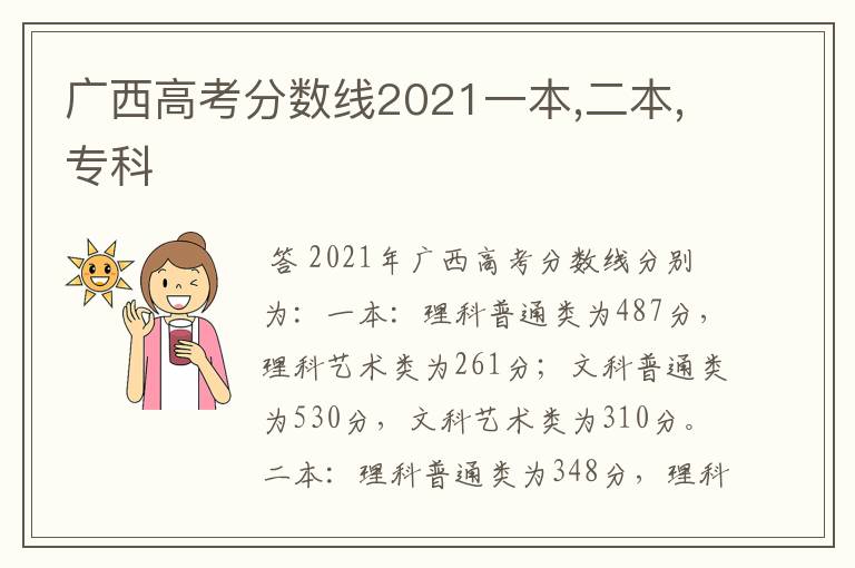 广西高考分数线2021一本,二本,专科