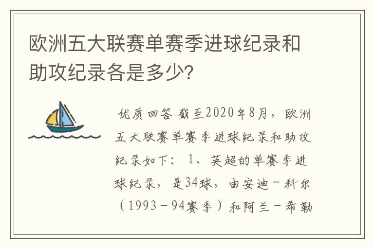 欧洲五大联赛单赛季进球纪录和助攻纪录各是多少?