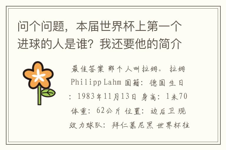 问个问题,本届世界杯上第一个进球的人是谁?我还要他的简介!