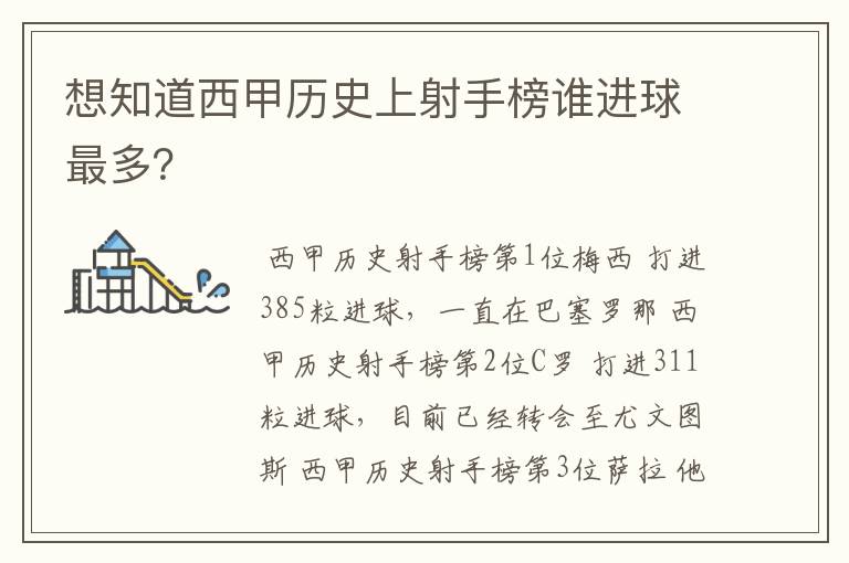 想知道西甲历史上射手榜谁进球最多?