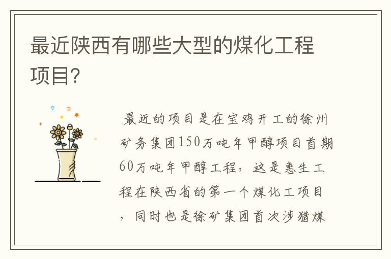 最近陕西有哪些大型的煤化工程项目?