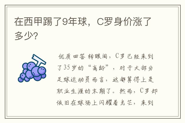 在西甲踢了9年球,C罗身价涨了多少?