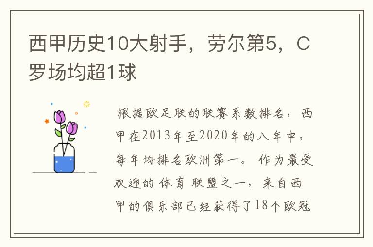 西甲历史10大射手,劳尔第5,C罗场均超1球