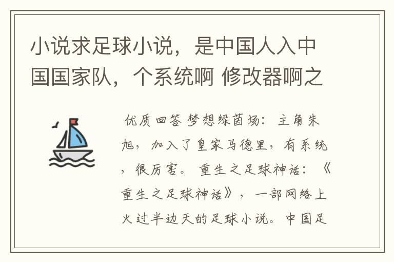 小说求足球小说,是中国人入中国国家队,个系统啊 修改器啊之类的 能发个任务啊什么的
