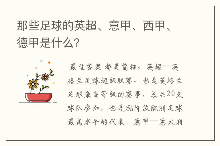 那些足球的英超、意甲、西甲、德甲是什么?