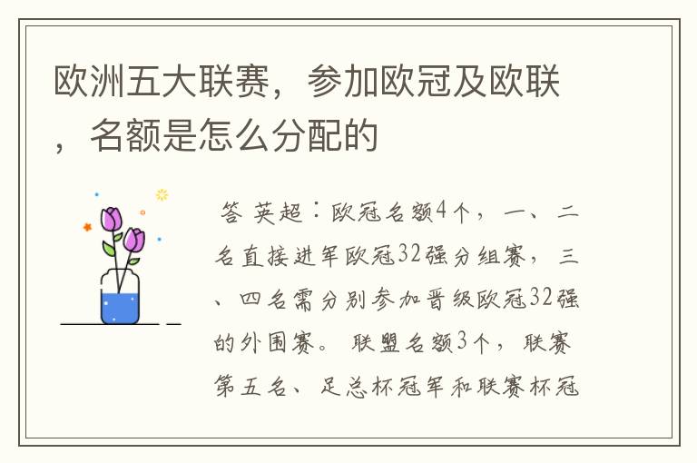 欧洲五大联赛,参加欧冠及欧联,名额是怎么分配的