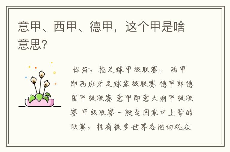 意甲、西甲、德甲,这个甲是啥意思?