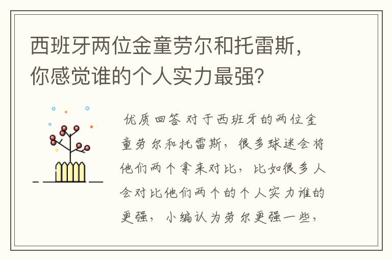 西班牙两位金童劳尔和托雷斯,你感觉谁的个人实力最强?